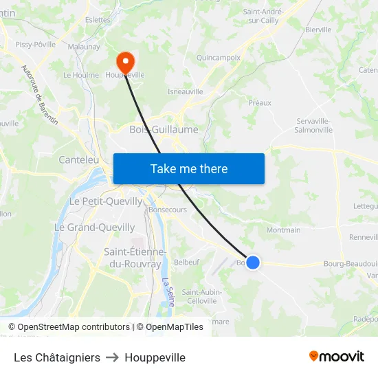 Les Châtaigniers to Houppeville map