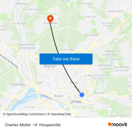 Charles Muller to Houppeville map