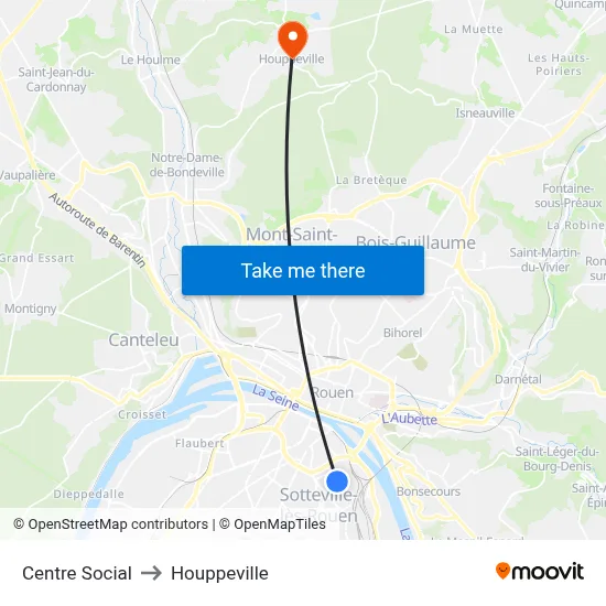 Centre Social to Houppeville map