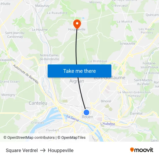 Square Verdrel to Houppeville map