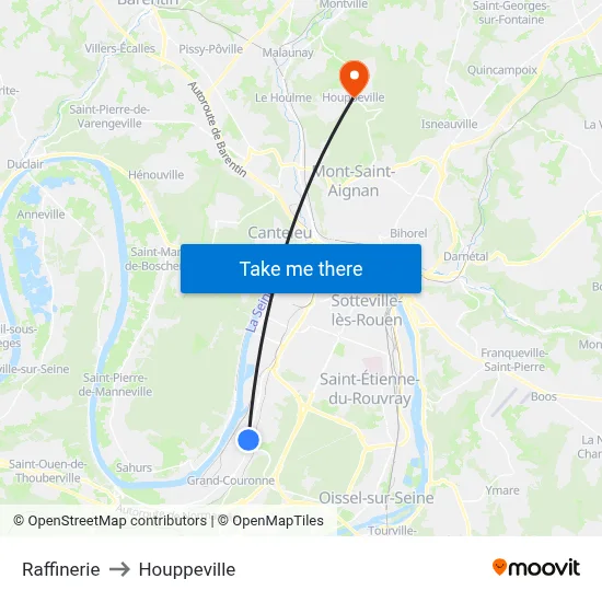 Raffinerie to Houppeville map