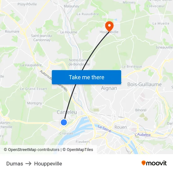Dumas to Houppeville map