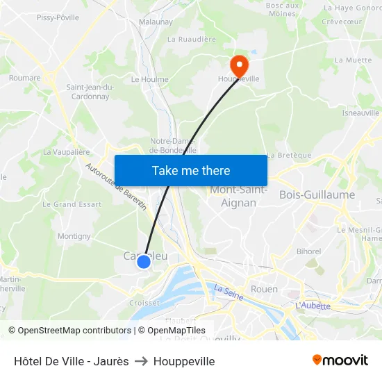 Hôtel De Ville - Jaurès to Houppeville map