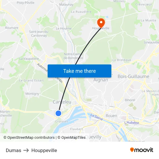 Dumas to Houppeville map