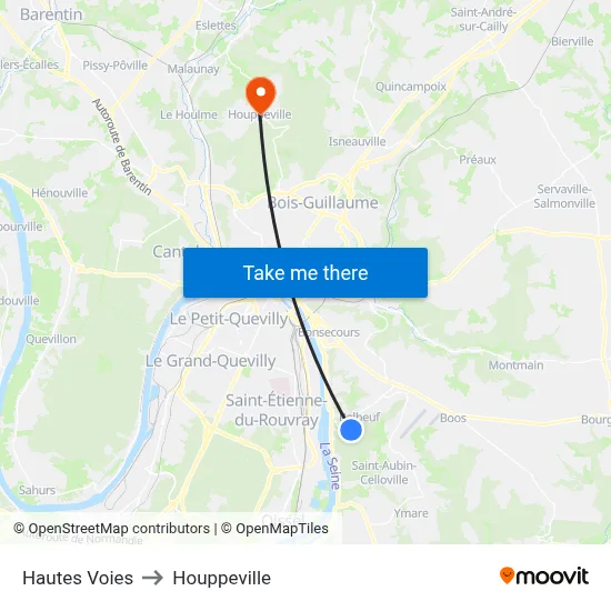 Hautes Voies to Houppeville map