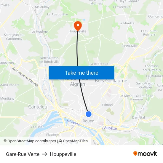 Gare-Rue Verte to Houppeville map