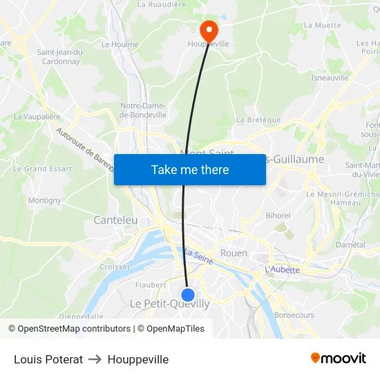 Louis Poterat to Houppeville map