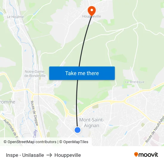 Inspe - Unilasalle to Houppeville map