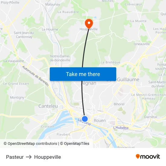 Pasteur to Houppeville map