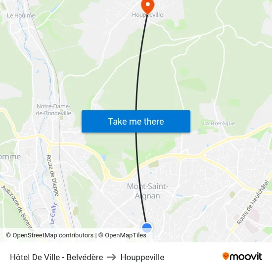 Hôtel De Ville - Belvédère to Houppeville map