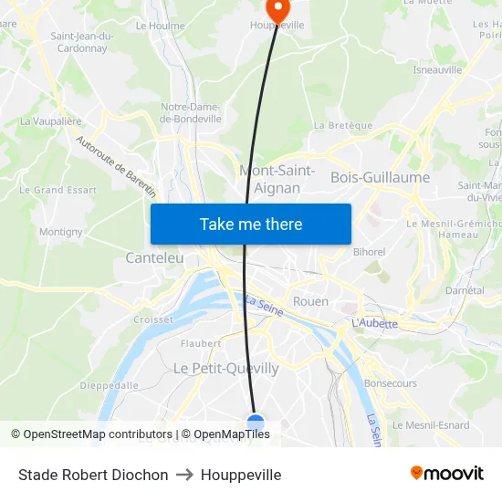 Stade Robert Diochon to Houppeville map