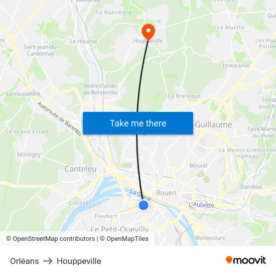 Orléans to Houppeville map
