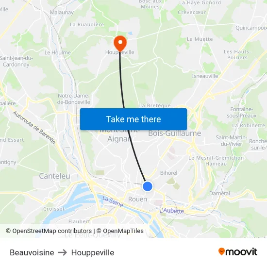 Beauvoisine to Houppeville map