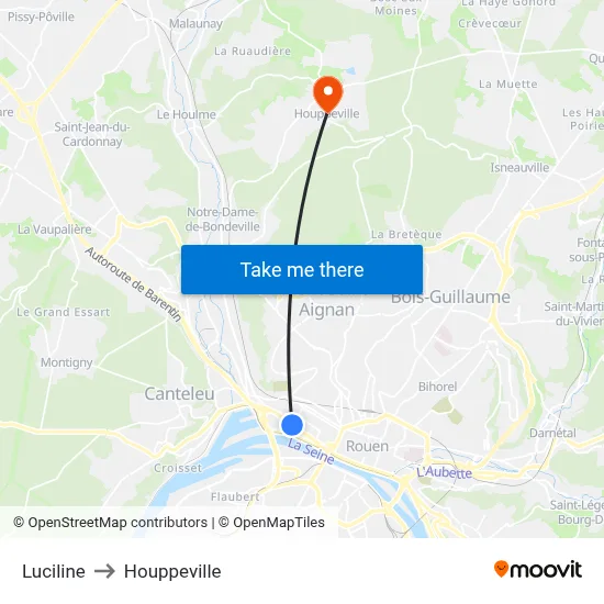 Luciline to Houppeville map