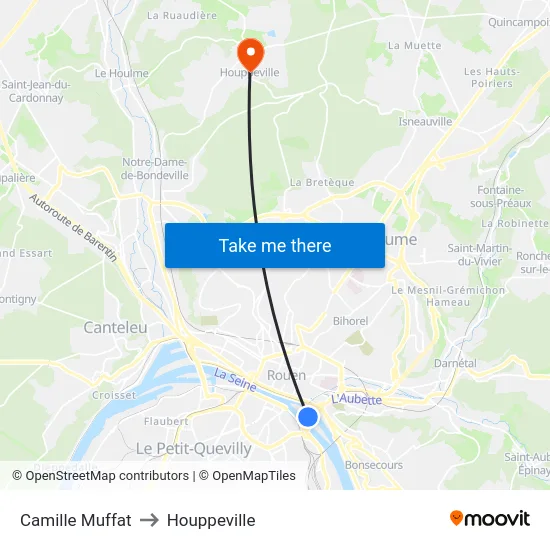 Camille Muffat to Houppeville map