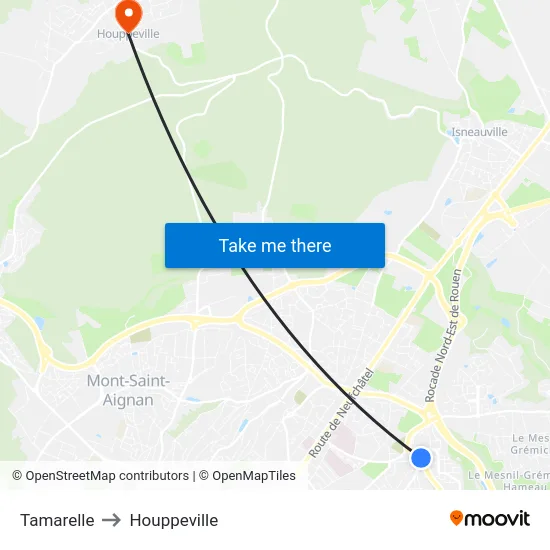 Tamarelle to Houppeville map