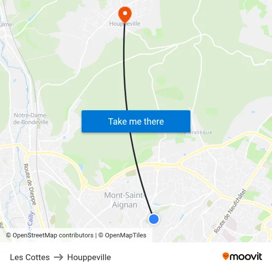Les Cottes to Houppeville map