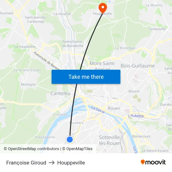 Françoise Giroud to Houppeville map