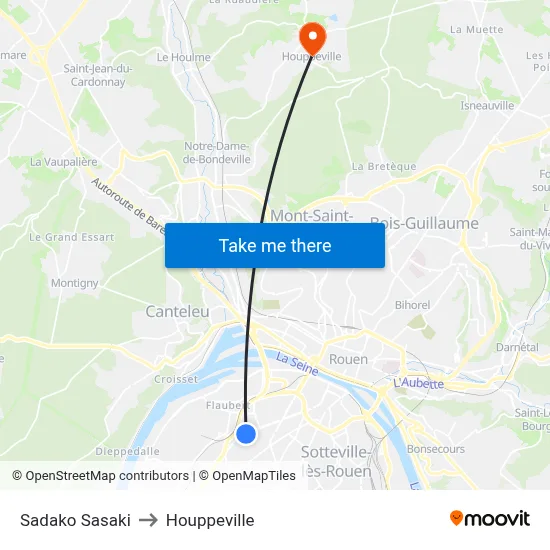 Sadako Sasaki to Houppeville map