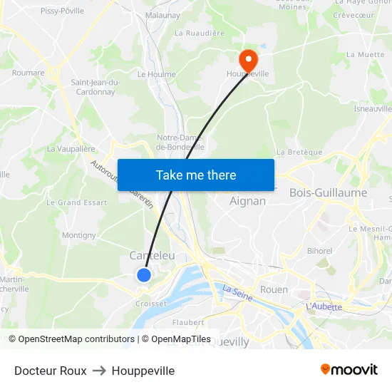 Docteur Roux to Houppeville map