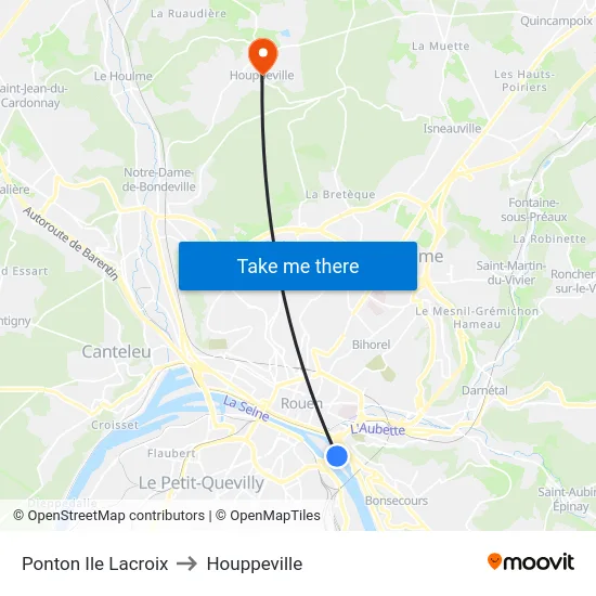 Ponton Ile Lacroix to Houppeville map
