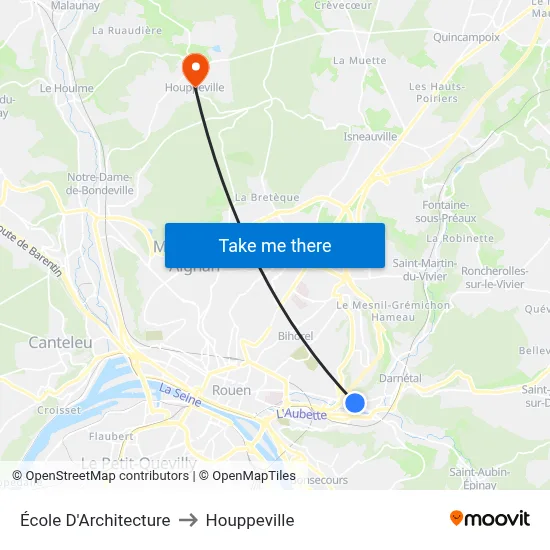 École D'Architecture to Houppeville map