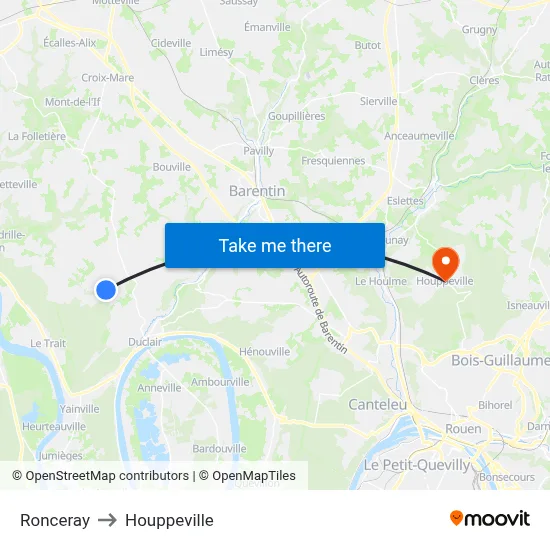 Ronceray to Houppeville map