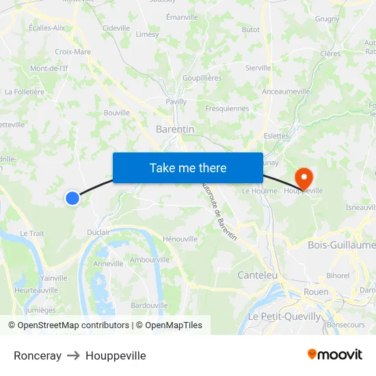 Ronceray to Houppeville map
