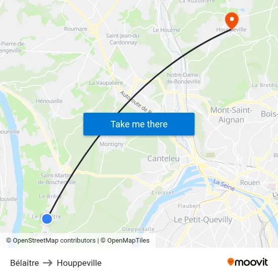 Bélaître to Houppeville map