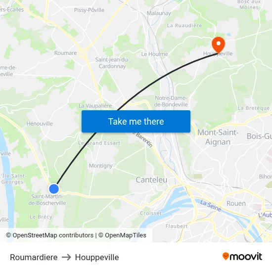 Roumardiere to Houppeville map