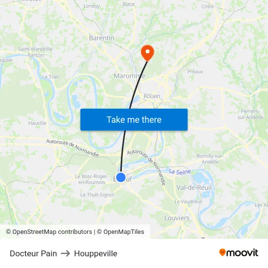 Docteur Pain to Houppeville map