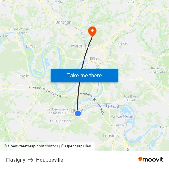 Flavigny to Houppeville map