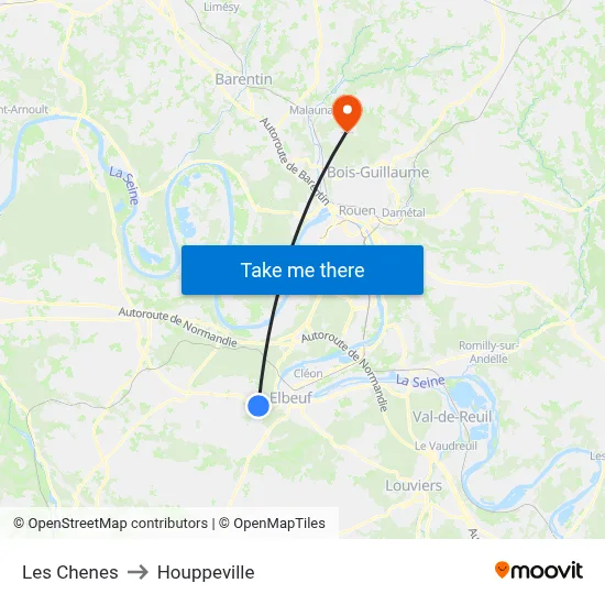 Les Chenes to Houppeville map