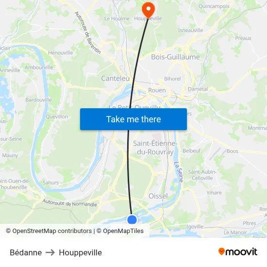Bédanne to Houppeville map