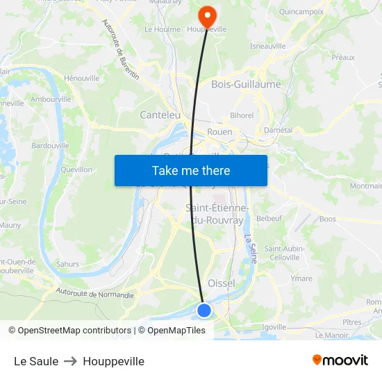 Le Saule to Houppeville map