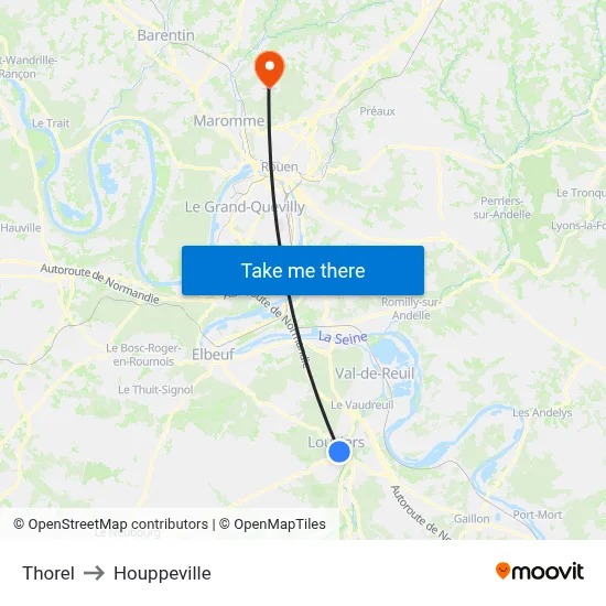 Thorel to Houppeville map