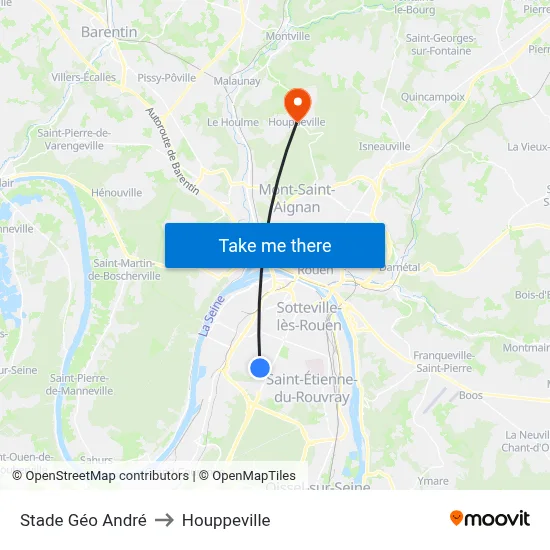 Stade Géo André to Houppeville map