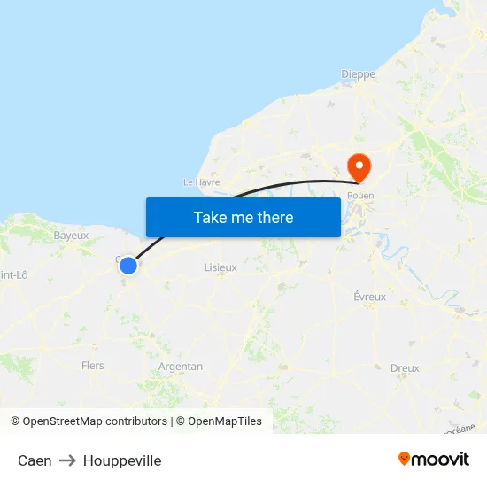 Caen to Houppeville map