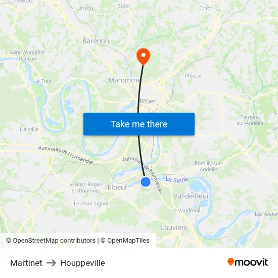 Martinet to Houppeville map