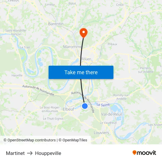 Martinet to Houppeville map