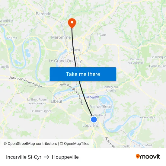 Incarville St-Cyr to Houppeville map
