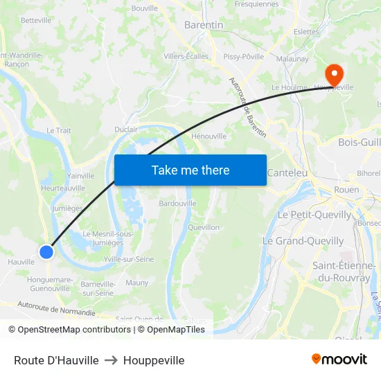 Route D'Hauville to Houppeville map