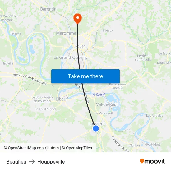 Beaulieu to Houppeville map