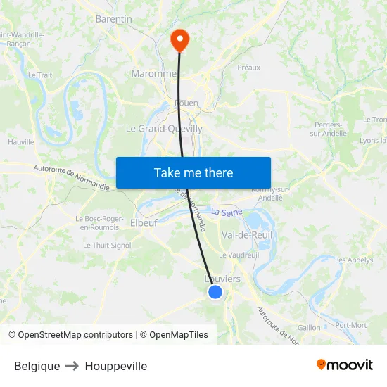 Belgique to Houppeville map