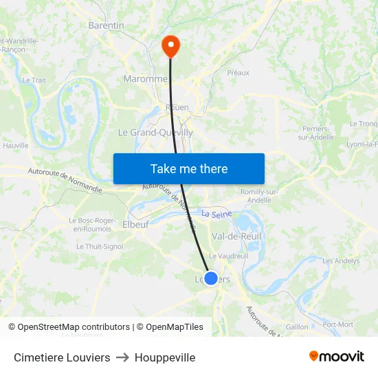 Cimetiere Louviers to Houppeville map