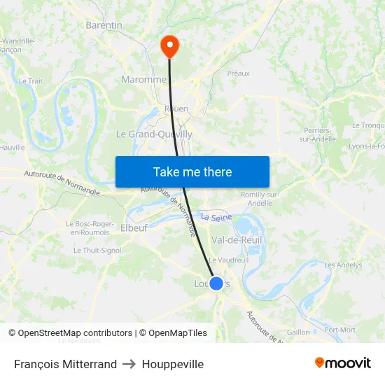 François Mitterrand to Houppeville map