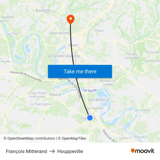 François Mitterand to Houppeville map