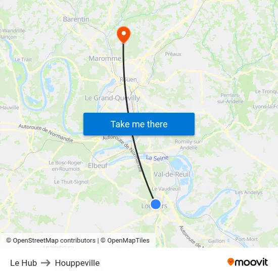 Le Hub to Houppeville map
