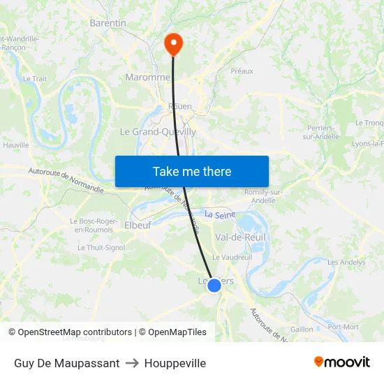 Guy De Maupassant to Houppeville map