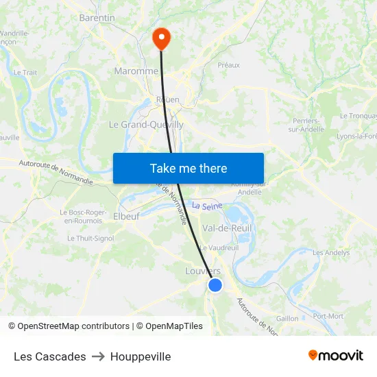Les Cascades to Houppeville map